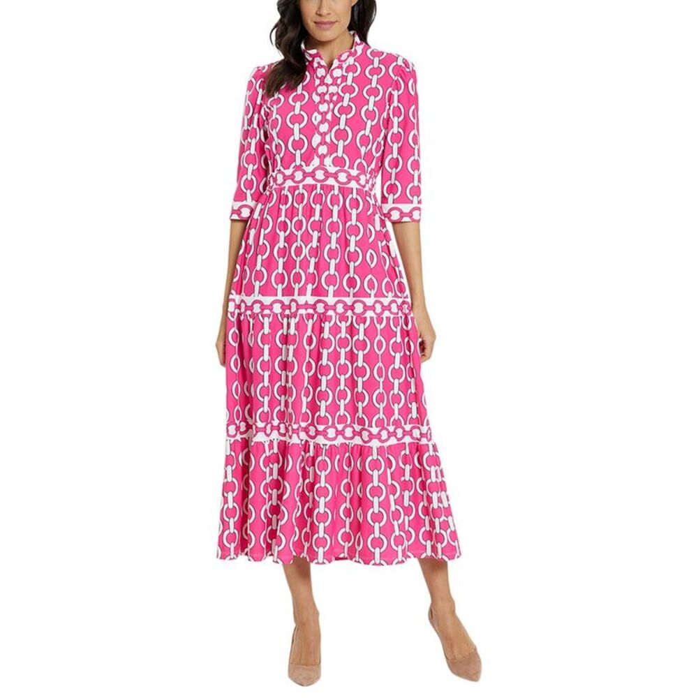 Jude Connally “Candy” Pink V Neck Midi Dress NWOT